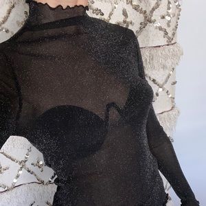 Black sparkly sheer long sleeve shirt